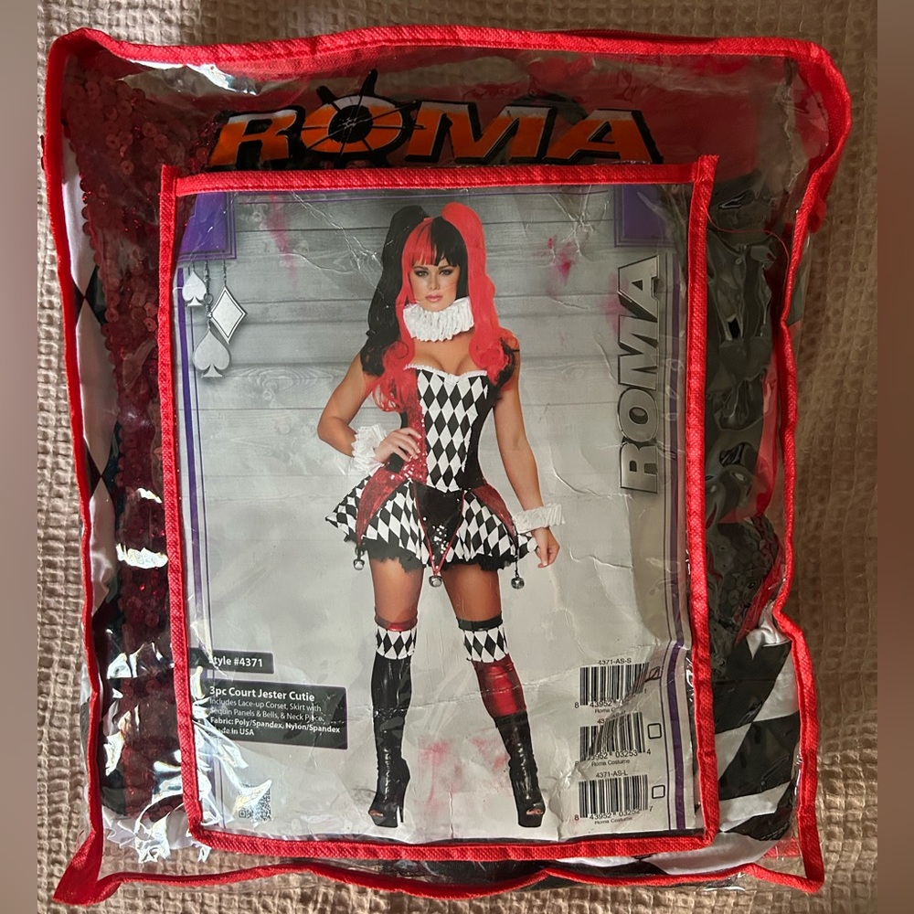 Roma Costume Court Jester Red Black Women Sexy Harley Quinn Corset Sequins Cute